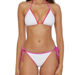 Trina Turk Maori Bikini Swimsuit White Ribbed String Tie NWT Size 6